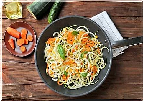 Spaghetti with zucchini and carrots.  Delicious!